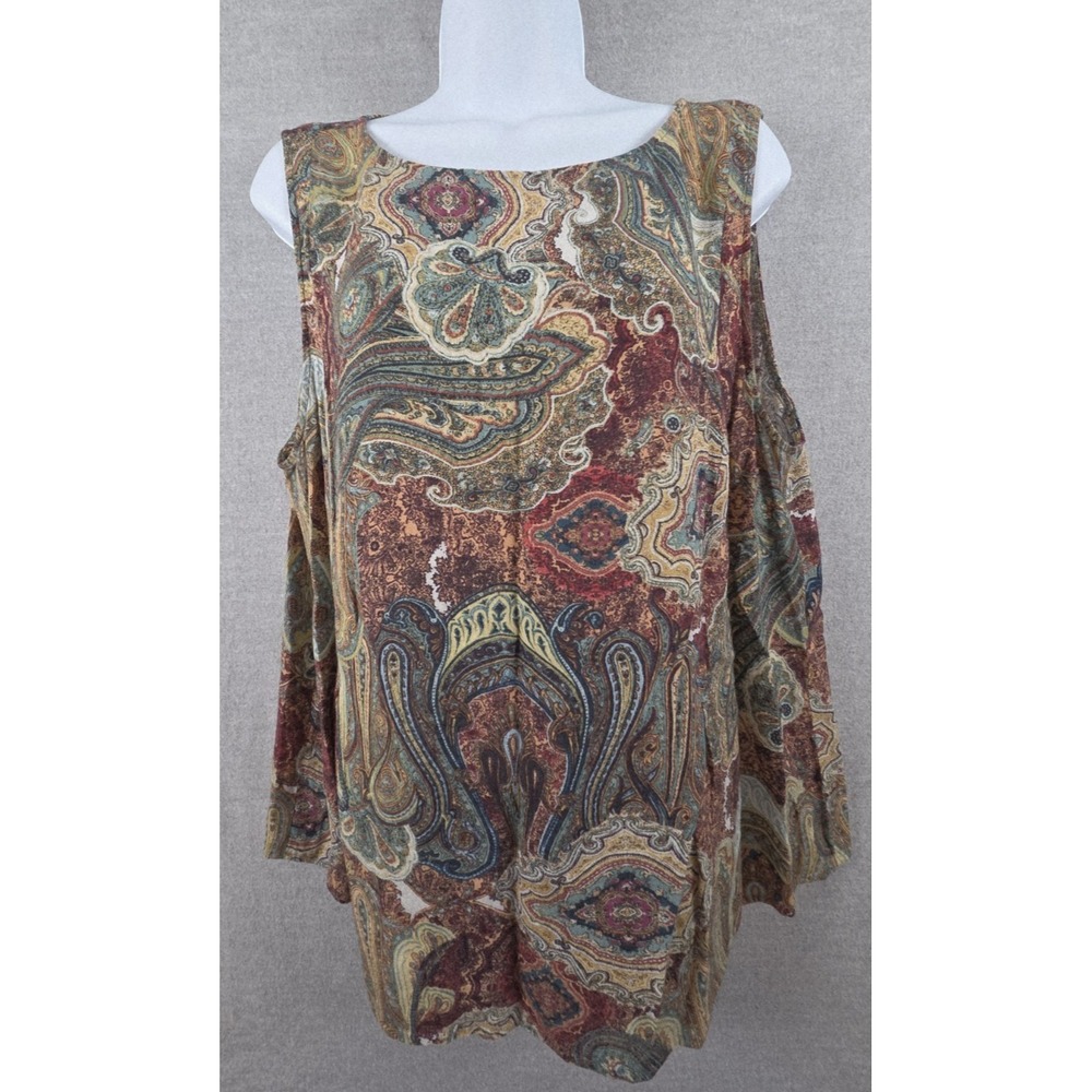 J Jill Sleeveless Blouse Earthy Paisley XL Flowy Old‎ Money Career Cottagecore